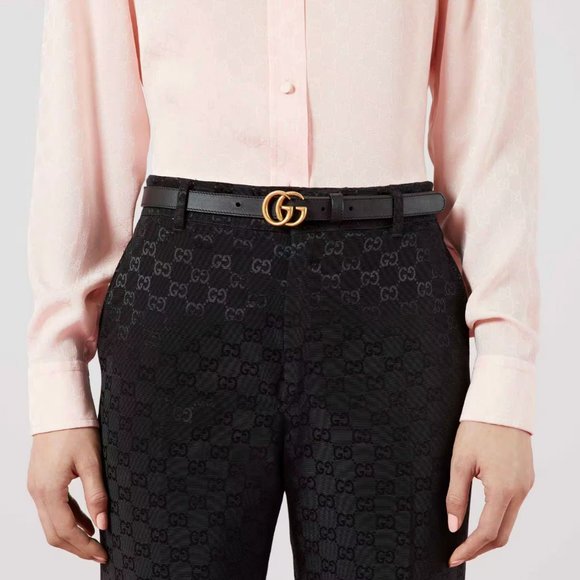 Gucci Accessories - Gucci Marmont GG Belt in Black with Antique Gold Buckle 80-32,